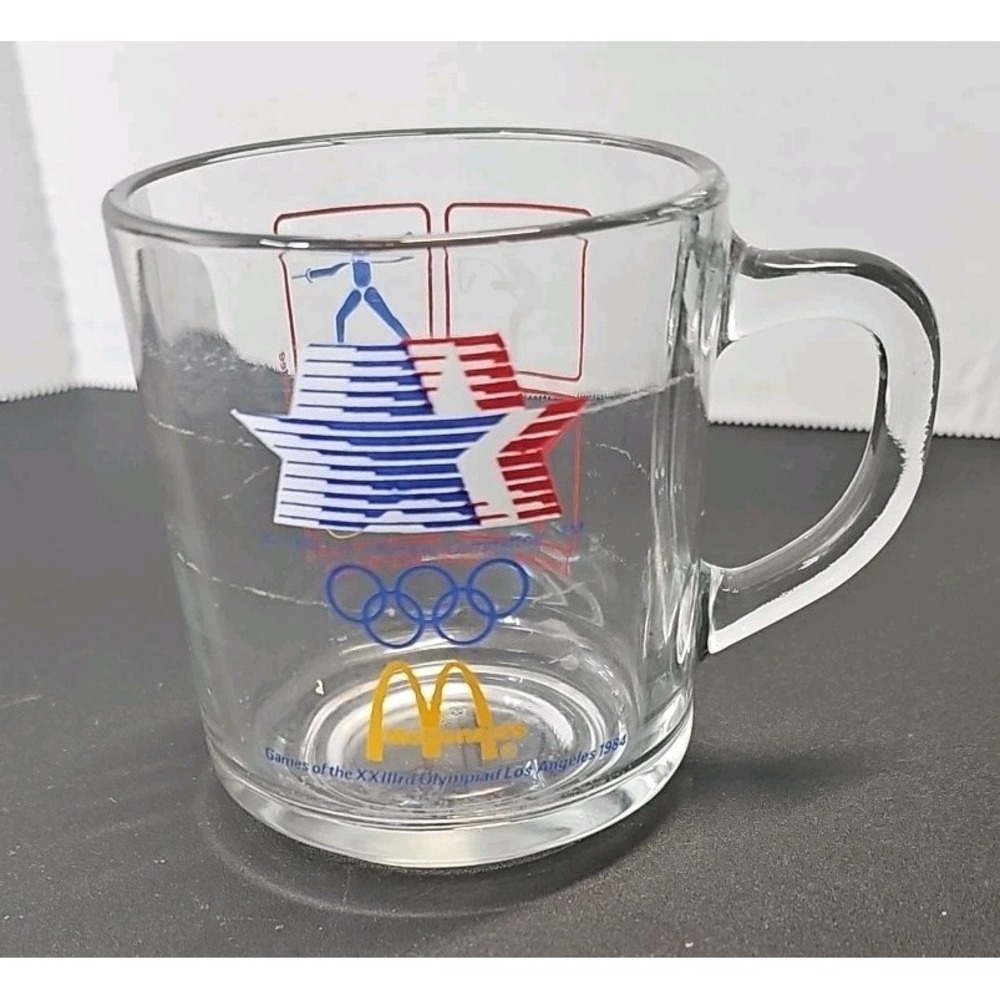 Vintage 1984 Olympics McDonalds Clear Glass Mug
